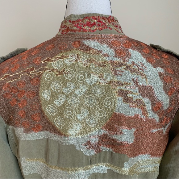 Rare Da-Nang Silk Jacket with Embroidered Sunset Moon Military Small - Picture 10 of 14